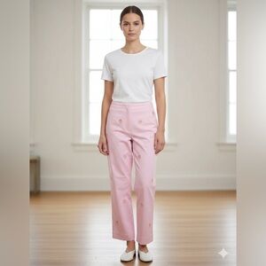 NWT Catherine Stewart Women's 6 Pink Embroidered Flower Capri Pant S High Rise